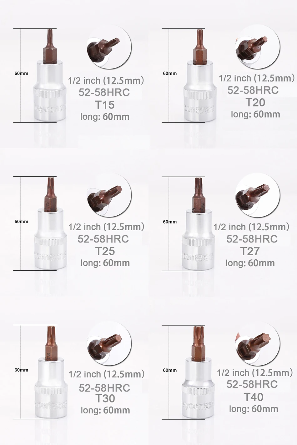 1/2 дюймов 12,5 мм Слива Шестигранная сверло биты для шуруповерта Torx инструменты T15 T20 T25 T27 T30 T40 T45 T47 T50 T60 T70 длиной 60 мм 100 мм