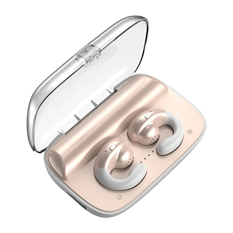 Бежевый S19 bluetooth 5,0 наушники костной проводимости в ухо Беспроводная Спортивная гарнитура с двойным микрофоном наушники 3D стерео наушники - Цвет: Бежевый