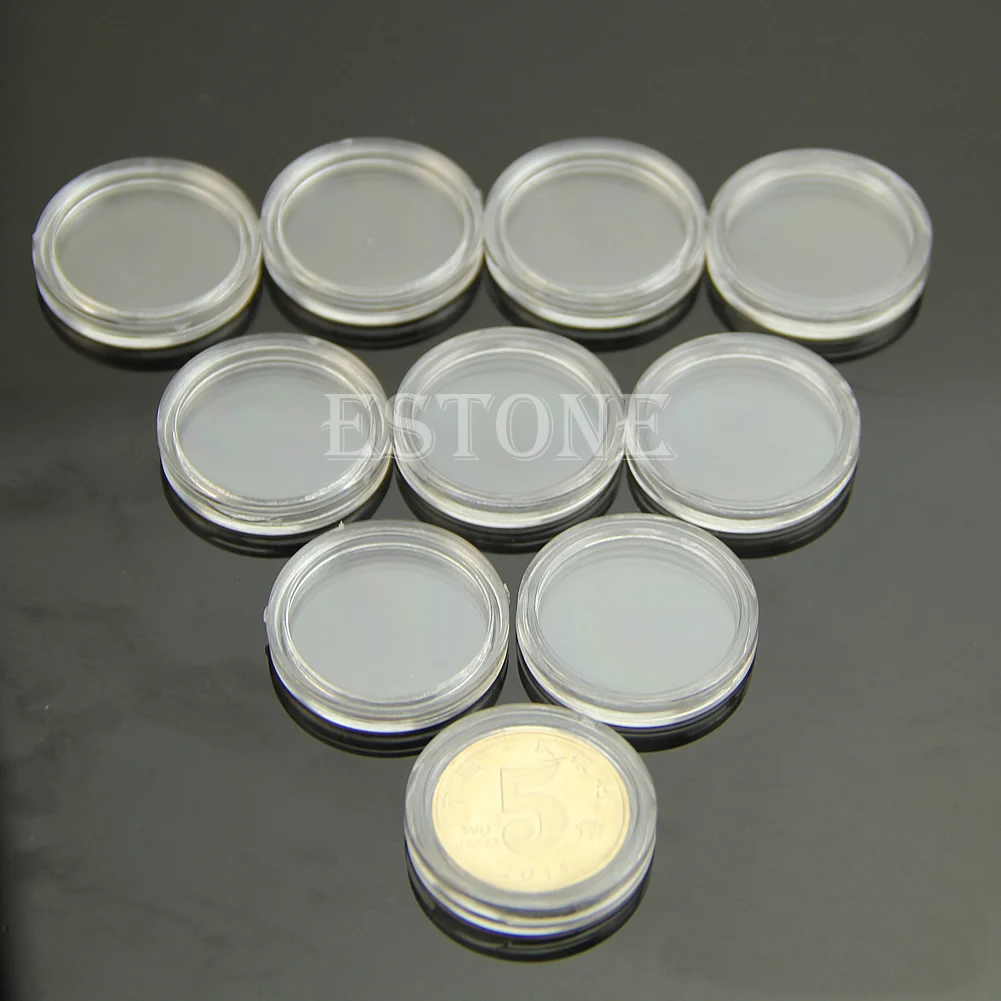 

10pcs 21mm Applied Clear Round Cases Coin Storage Capsules Holder Round Plastic J6PD