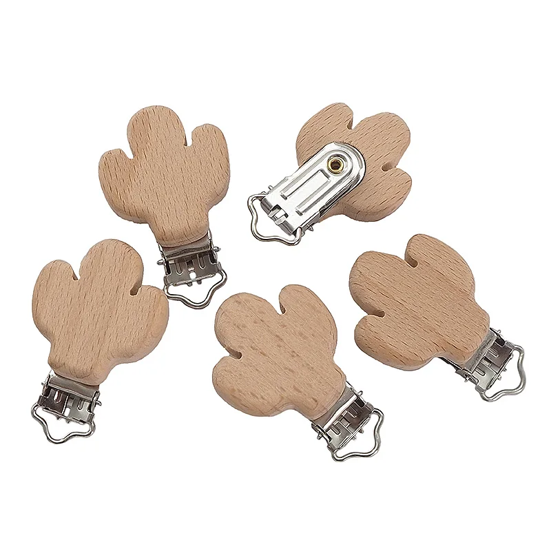 Chenkai 50pcs Wooden Cactus Pacifier Clips Diy Organic Ecofriendly
