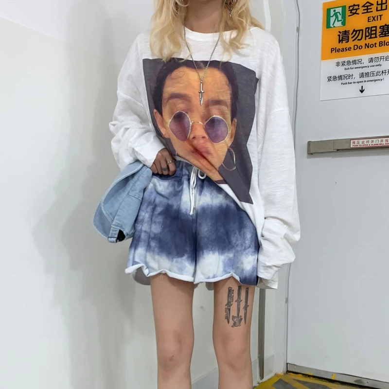 Lychee Harajuku Свободная белая женская футболка с принтом персонажа Солнцезащитная женская футболка с длинным рукавом Женские футболки с вырезом лодочкой