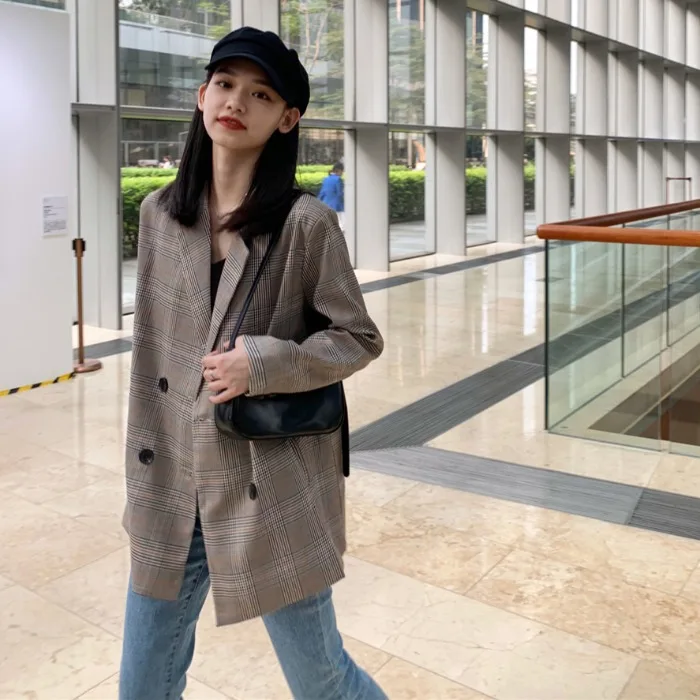 

CHIC Wind Korean-style Loose-Fit Elegant Suit Jacket WOMEN'S Dress Autumn Simple Retro Pattern Casual Long Sleeve Suit