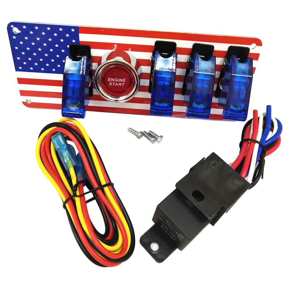 DC12V Flip Up Ignition Switch Panel Car Engine Start Push Button LED