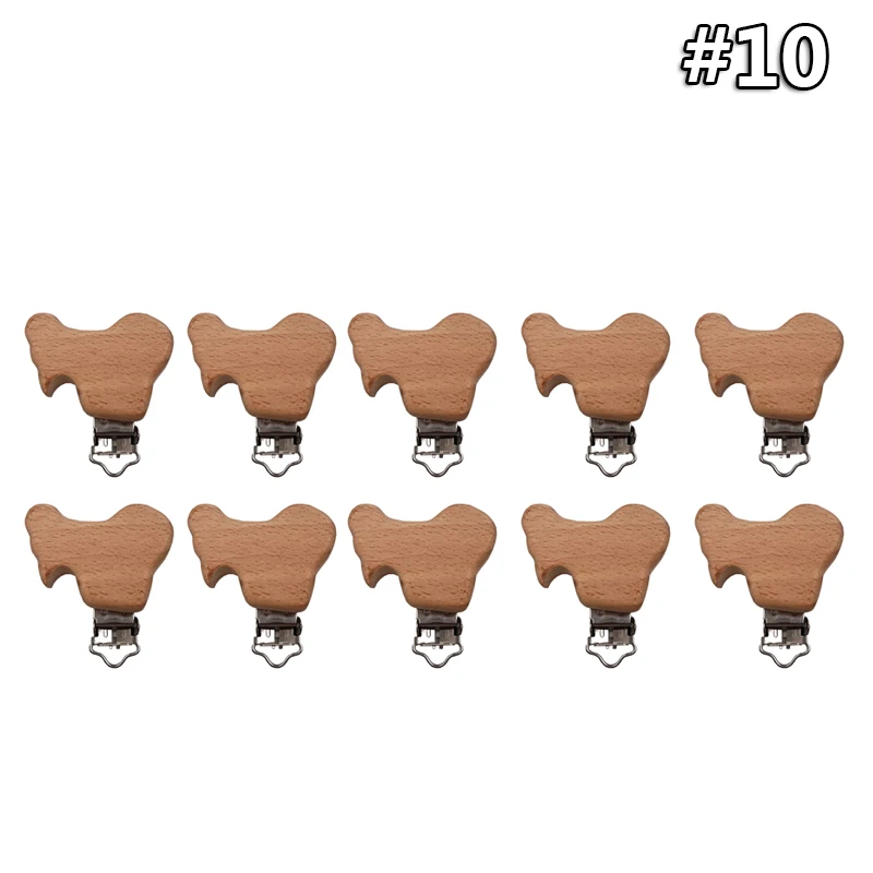 10PCS Clips 10 10 шт./компл. детские деревянные погремушки из натурального бука клипсы для соски Мультяшные животные соска цепь аксессуар Прорезыватель игрушки - Color: 10PCS Clips 10