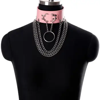 

Neck Chain Leather Harness Pink Top Belt Cage Gothic Punk Ring Metal Plus Size Strappy Party Rave Wear Women Sexy Suspender