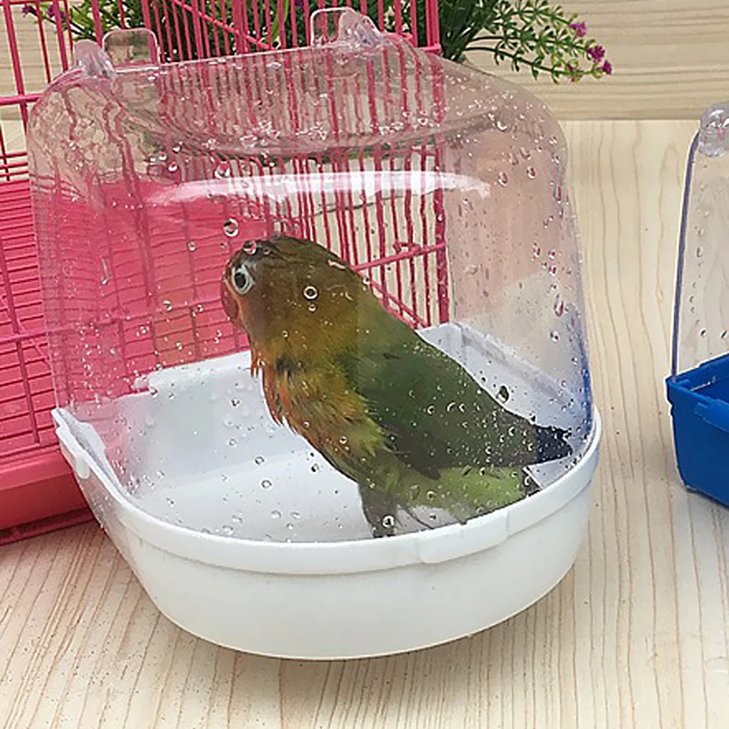 Bird Bath for Caged Birds Bird Cockatiel Bath Clean Box Toy Plastic Green/White 13 x 13 x 13 cm