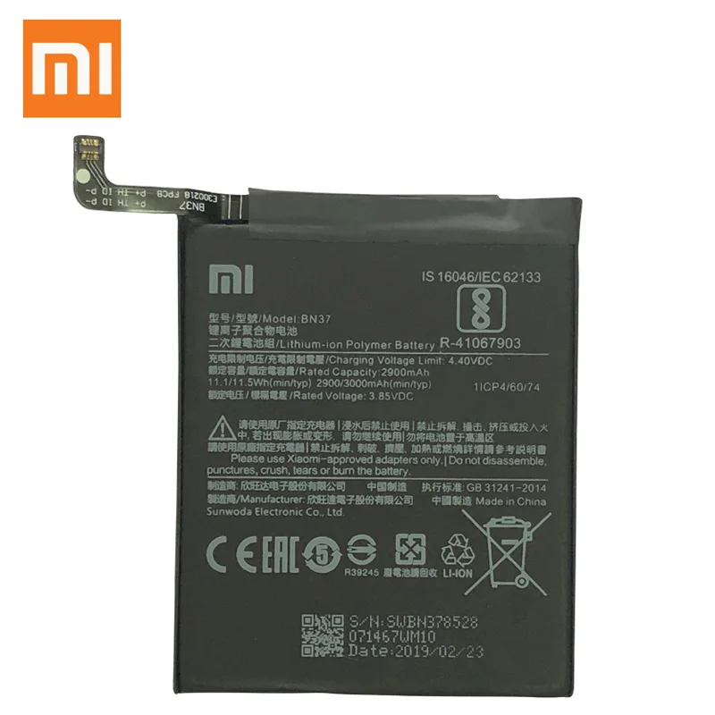 Оригинальный BN37 Мобильный телефон батарея для Xiaomi Redmi 6 6A 2900mAh Замена литий ионная