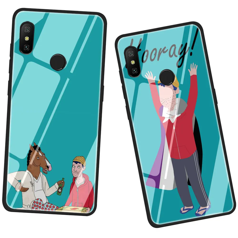 Конь БоДжек закаленное Стекло чехол для Xiaomi 8 Lite A1 A2 9 Redmi Note 5 6 7 Pro 6A 4X F1