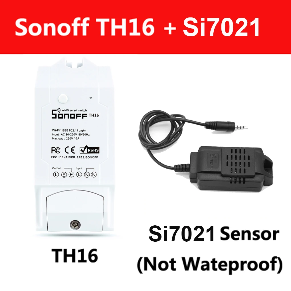 Sonoff TH 10A/16A умный Wifi переключатель контроллер с датчиком температуры и водонепроницаемым контролем влажности домашней автоматизации - Комплект: TH16 and Si7021
