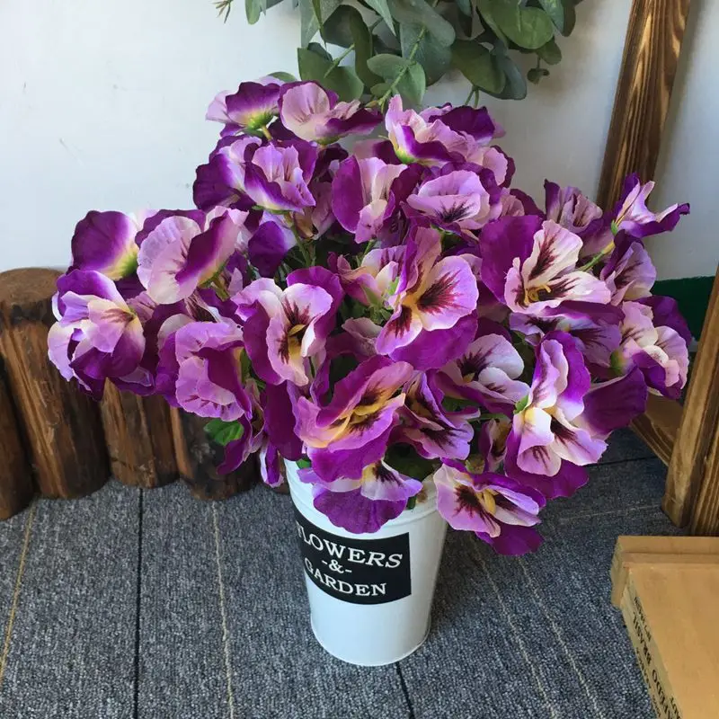 Искусственные цветы Htmeing 11 дюймов искусственные Pansy шелковые бабочки Орхидея