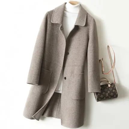 brown Autumn Winter Women Double-faced Wool Coat High quality Doll collar Single-breasted Long Overcoat Female Slim Wool Blends Jacket - Цвет: brown