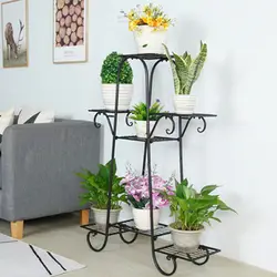 Support de Pot de fleurs en métal à 7 niveaux, support de plante noir, décoration de Patio de jardin, étagères d'extérieur et d'intérieur 