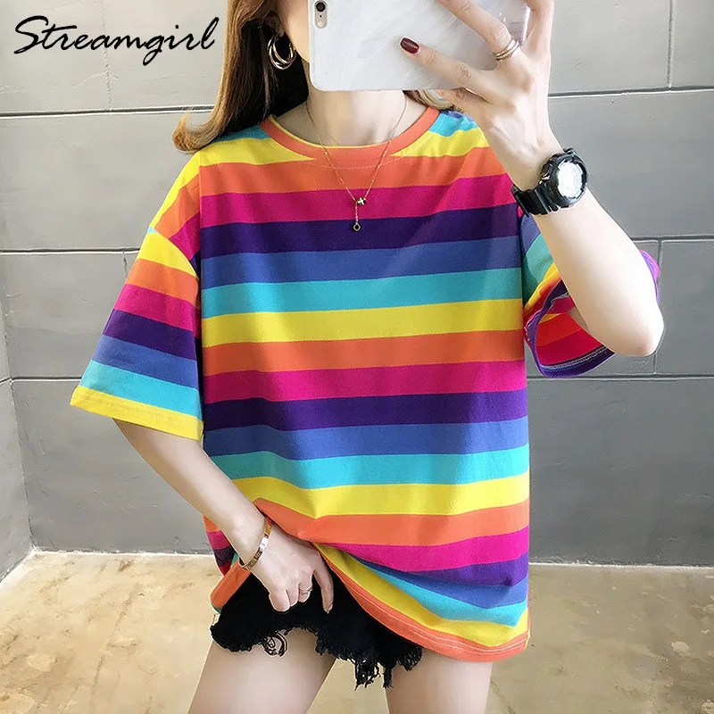 Rainbow t shirt women's Clearance