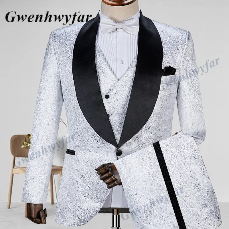 Gwenhwyfar elegante tira floral leite branco ternos para homens magro  ajuste noivo smoking blazer traje homme festa de formatura ternos em 3 pçs  - AliExpress