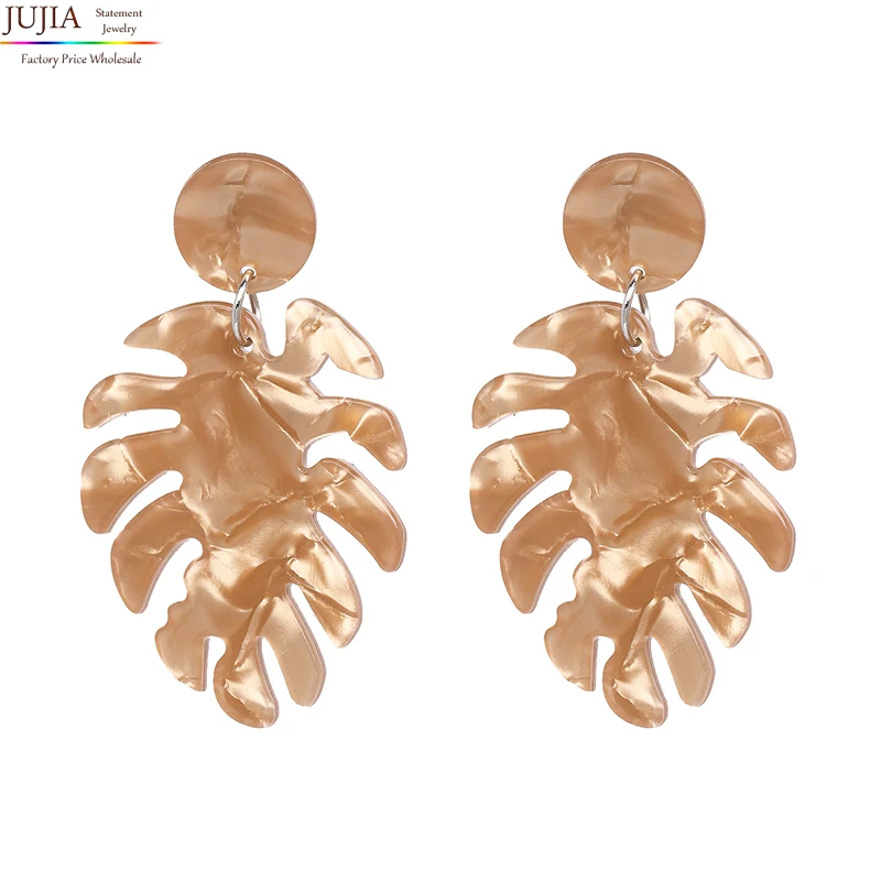 51127-BN JUJIA Fashion Leaf Resin Drop Dangle Earrings For Women Geometric Statement Christmas Gifts Vintage Jewelry Wedding Party - Окраска металла: 51127-BN