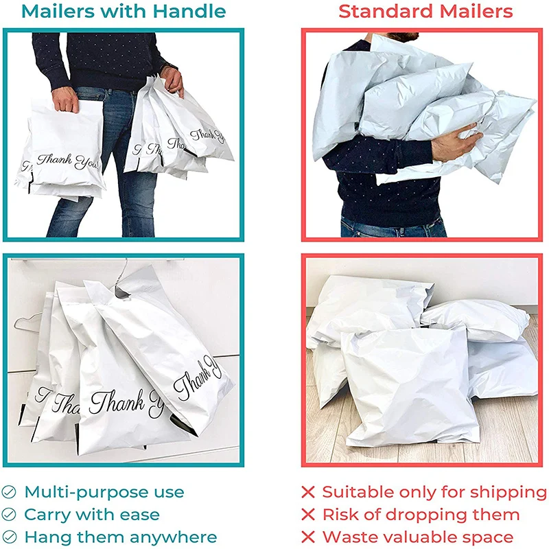 10pcs Printed Tote Bag Express Bag with handle Courier Self-Seal Adhesive Thick Waterproof Plastic Poly Envelope Mailing