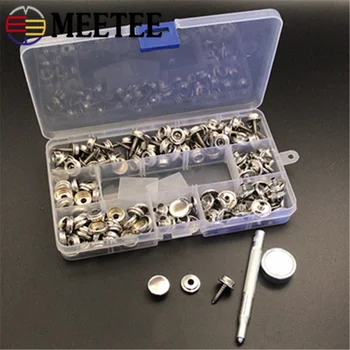 

Meetee 1set=50pcs 15mm Brass Steel Screw Rivet Buckle for Ship Car Tarpaulin Screw Nail Buckle Sanp Button DIY Installation Tool