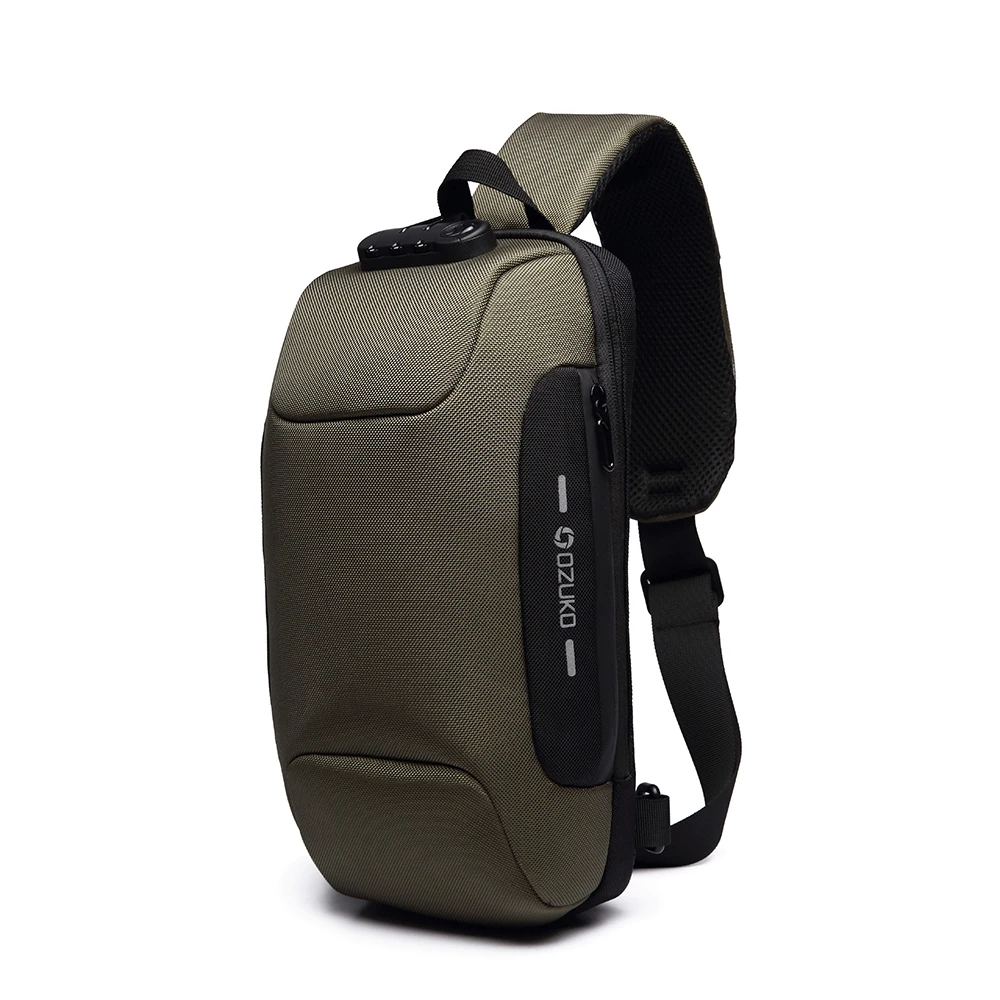 Army green Men Outdoor Shoulder Bag Water-Resistant Oxford Cloth Chest Pack Fashion Burglarproof Chest Bag City Walking Backpack - Цвет: Army green