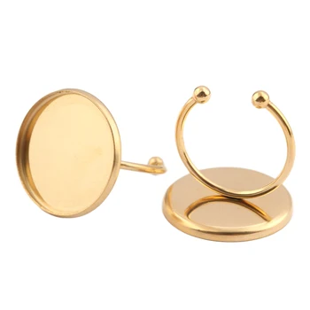 

5pcs Gold Plated Stainless Steel 20mm Round Cabochon Ring Base Setting Ball Bead Head Blank Cameo Bezels Trays for Rings Making