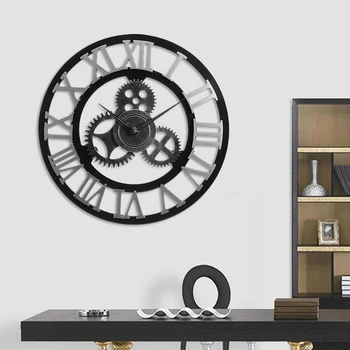 

Large Roman Number Gear Clock European Gear Wall Quartz Clock Quiet Movement Home Living Room Wall Antique Style Decoration