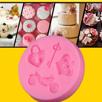 

1PC Love Lock Key Motorcycle Fondant Silicone Mold For Cooking Sugarcraft Baking Accessories