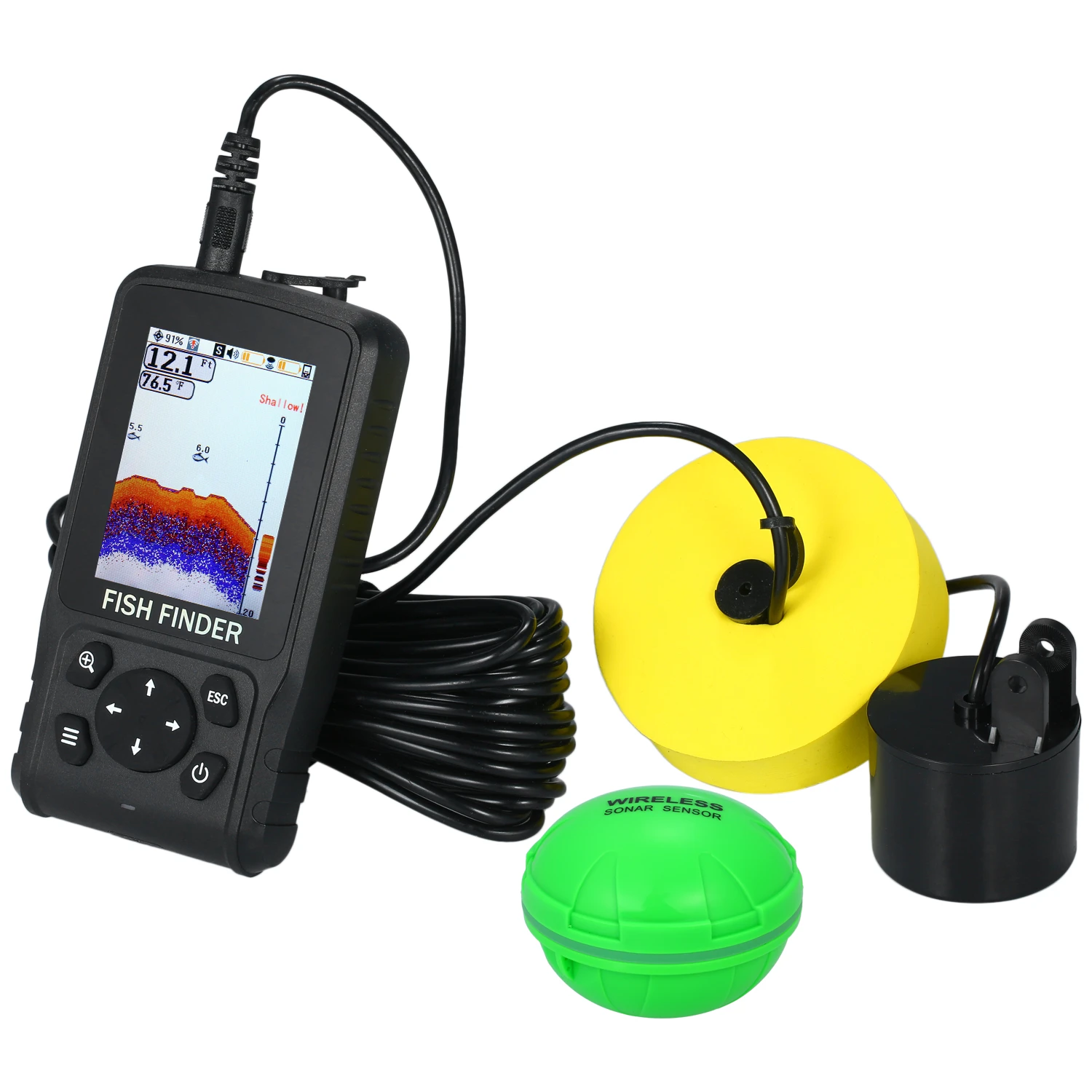 Wireless Sonar 118FT Depth Range Fishing Finder Portable 2.8Inch LCD Fish Finder Boat Ice Fishing Equipment