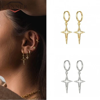 

Simple Geometric Cross Hollow Hoop Earrings 925 Sterling Silver star Earrings Silver Gold color Korean style Jewelry