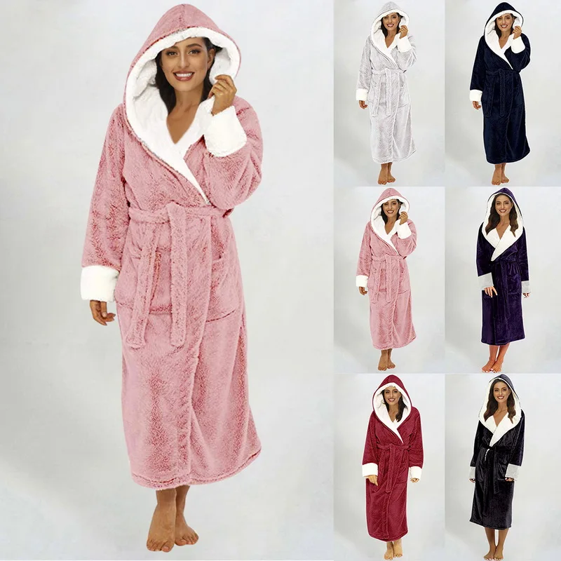 

Women Winter Thermal Long Bathrobe Lovers Thick Warm Coral Fleece Kimono Bath Robe Plus Size Nightgowns Bridesmaid Dressing 2020