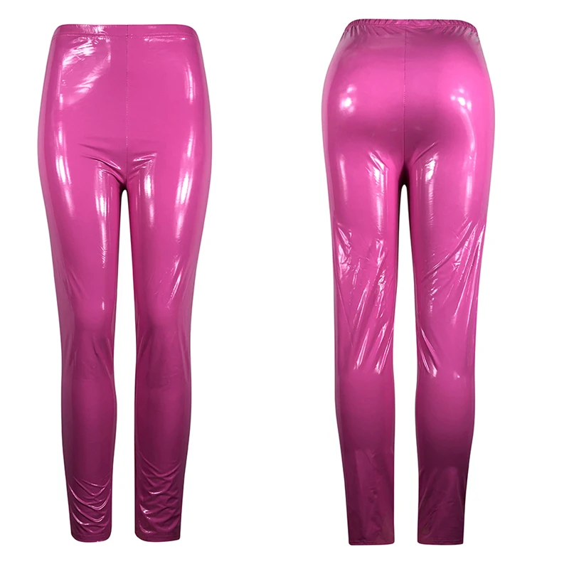 NEW Fashion Women's Wet Look Stretchy Pants Solid Red Faux Leather Skinny Leggings Pencil Trousers