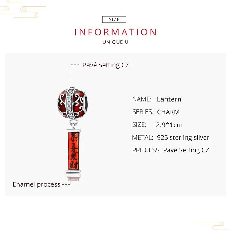 INBEAUT Подвески подходят Pandora Braceelt 925 серебро поздравляет бисер фонарь счастливый и преуспевающий китайский характер кулон для ожерелья