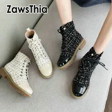 ZawsThia/ г. Осенне-зимние твидовые клетчатые женские ботинки на шнуровке женские ботильоны на платформе в стиле панк большой размер 10, 43