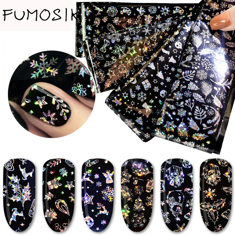 

4pcs Holographic Nail Art Transfer Stickers Decals Christmas/Dreamcatcher/Triangle/Rose Flower Nail Foils Laser Nail Decor