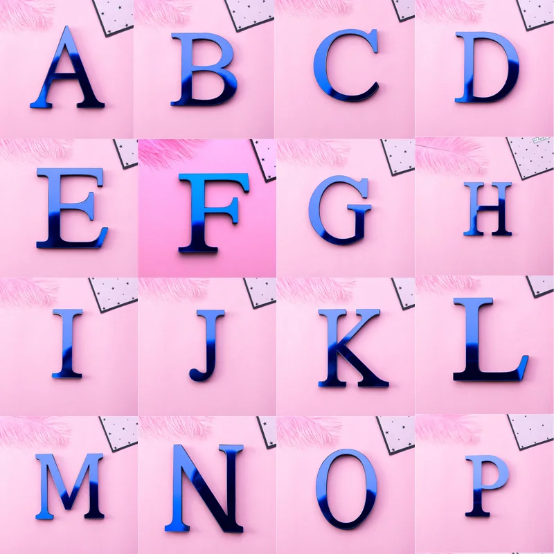 Acrylic Blue Letters 3D Mirror Wall Sticker Home Decoration Holiday Celebration Living Room Bedroom DIY Self-adhesive Art Mural Wall Sticker Mirror Wall Sticker Acrylic Wall Sticker