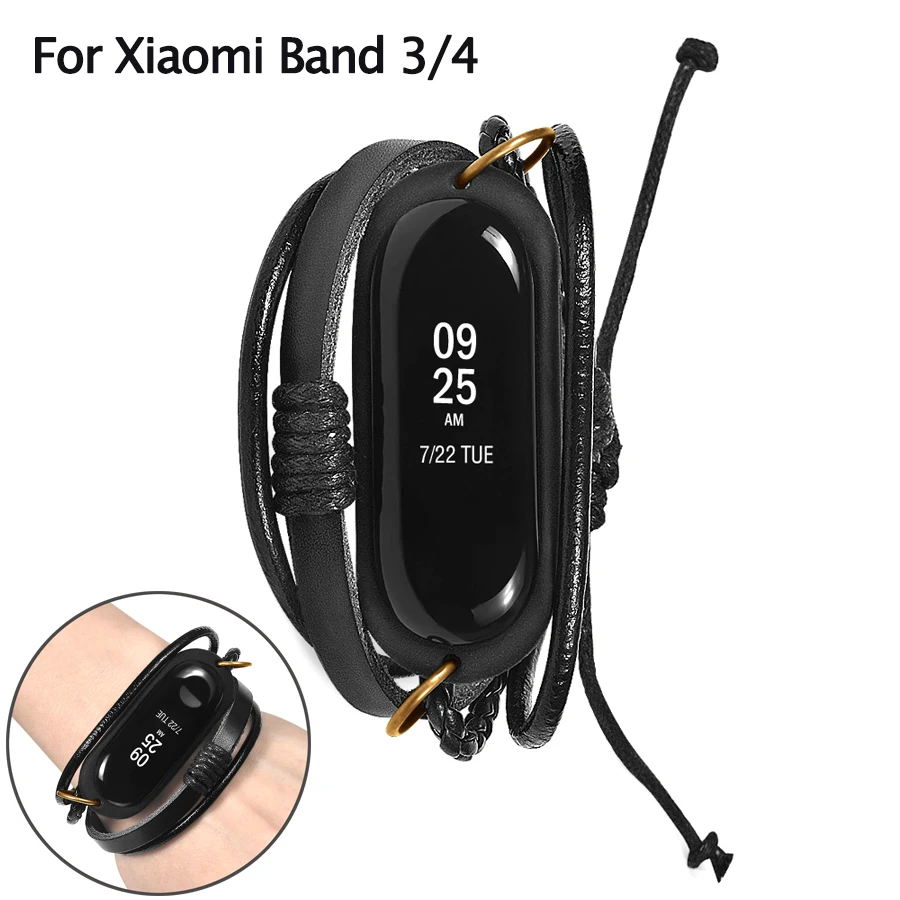 

For Xiaomi Mi Band 4 3 Bracelet Leather Watch Strap Braided Replacement Vintage Watch Band For Xiaomi Mi Band 3 4 Accessories