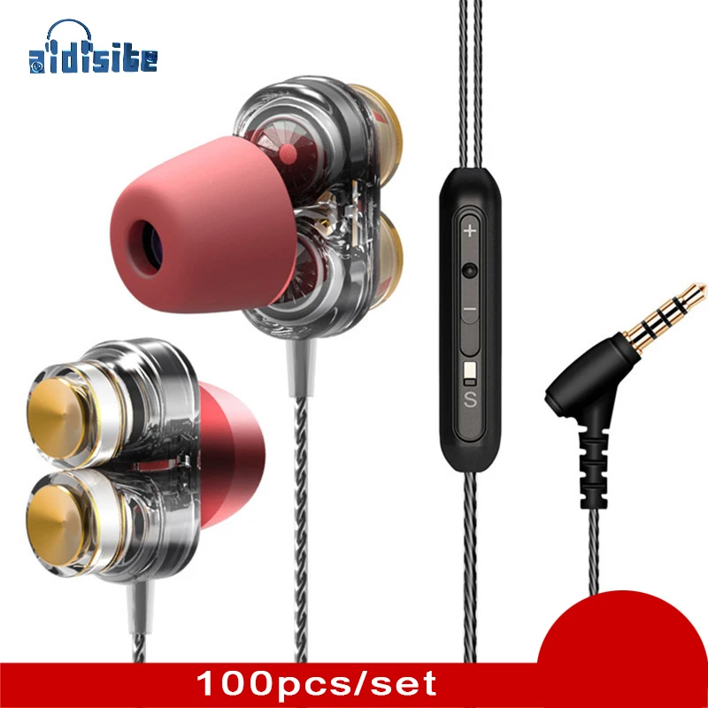 

Aidisite 100pcs/set Earphone with Mic Memory Foam Earbud Headset Double moving circle Heavy Bass noise Hifi Dual Driver Gaming