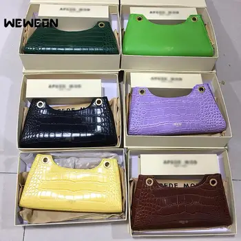 

Women Leather Handbags Luxury Lady's Shoulder Messenger Bags 2020 New Fashion Alligator Big Chain Baguette