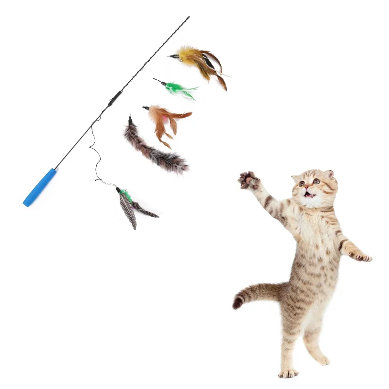 

Pet Dog Cat Toy Mug Cat Set Combination Rod With 5 Replacement Heads