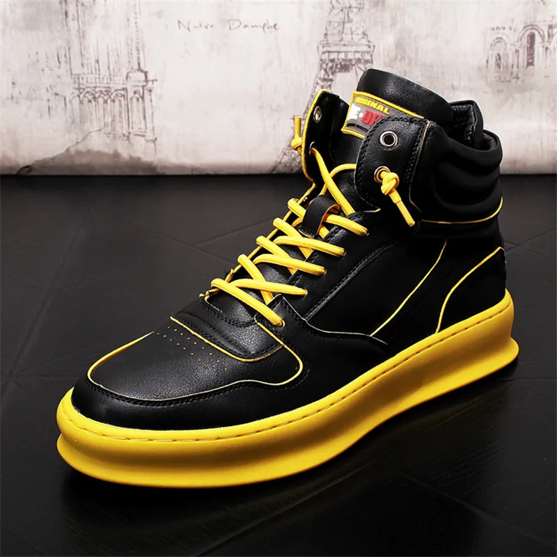 

Men High Top Sneakers Spring Autumn Botas Hombre Cuero Male Bottines Homme Cuir Luxe E50