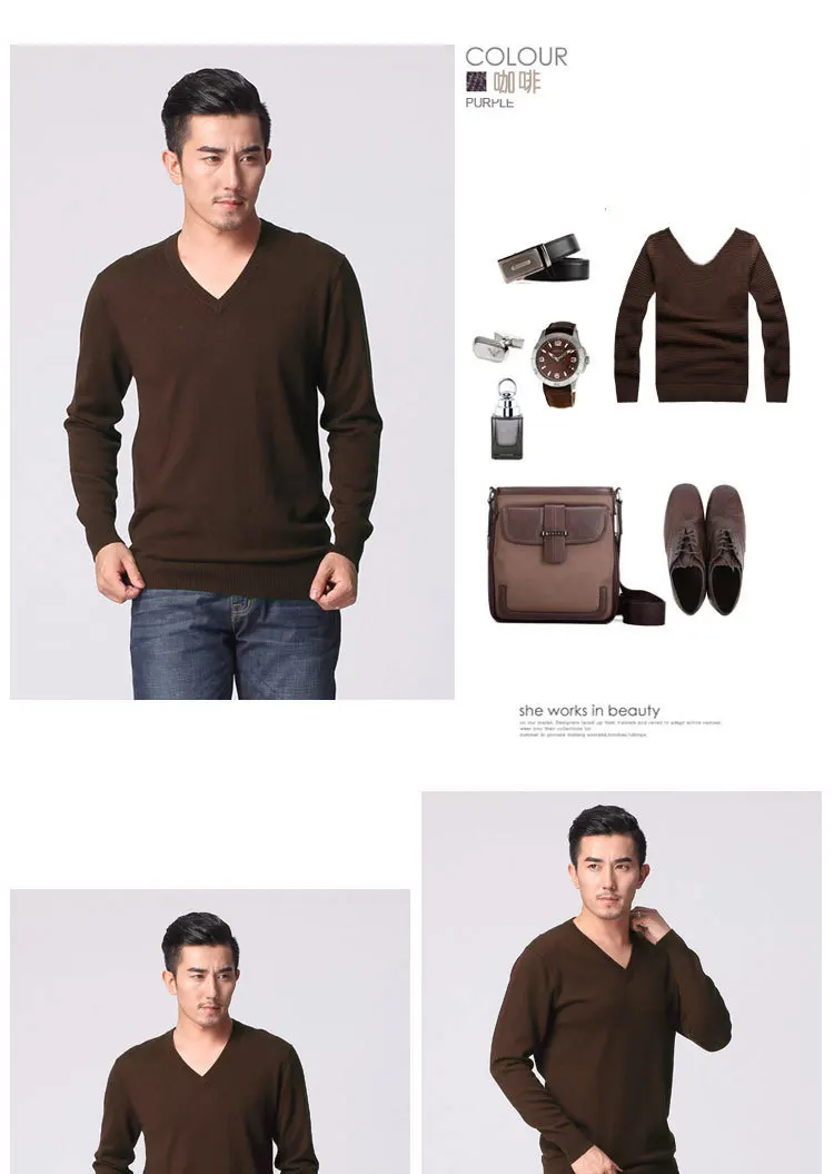 Новинка осень зима мужские теплые кашемировые свитера шерстяной пуловер Повседневный свитер с v-образным вырезом тренд Вязание Твердые шерстяные пальто мужской топ
