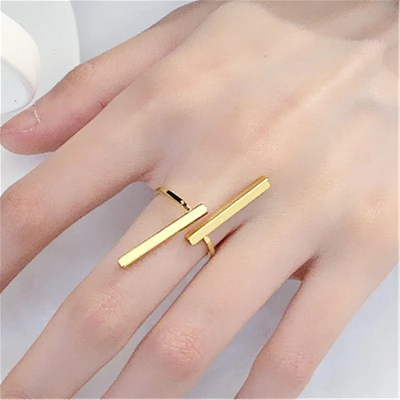 Геометрическое кольцо, кольца для открытия, простые, продвинутые, ювелирные изделия, крутые, креативные, регулируемые, модные, вечерние, морозный стиль для женщин - Окраска металла: gold