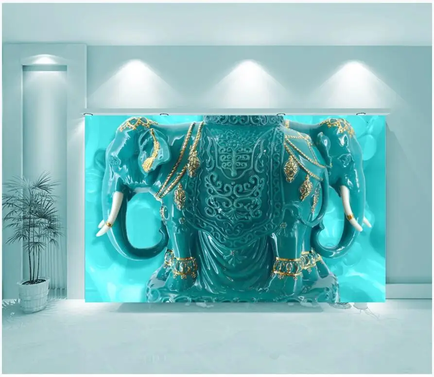 3d обои на заказ с изображением зеленого слона рельефный фон для гостиной