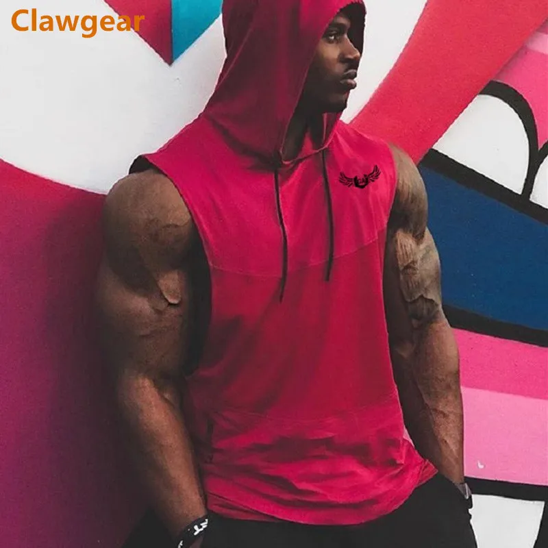 

2019 New Clawgear Fitness Men Tank Top with hooded Mens Bodybuilding Stringers Tank Tops workout Singlet Sleeveless Shirt