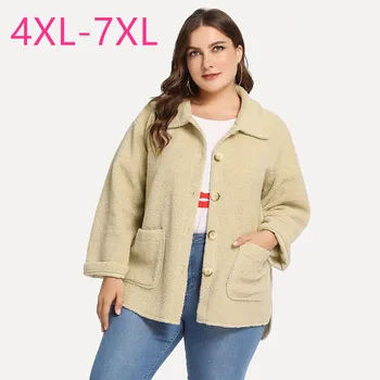 

Plus size coat for women 4XL 5XL 6XL 7XL new 2020 autumn winter large long sleeve casual loose imitation lamb wool pocket jacket