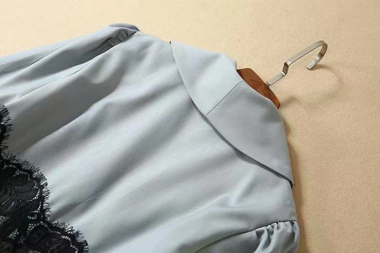 Европейская станция Осенняя мода дизайн женский костюм воротник с длинными рукавами кружева пояс длинный ветер платье