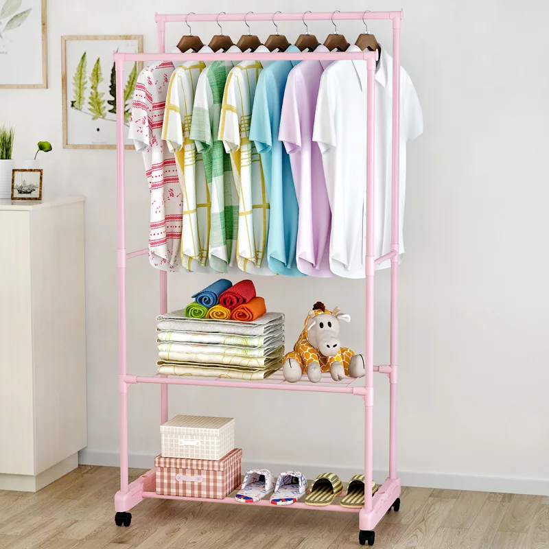 

Floor clothes drying rack with thick mesh layers clothing racks double-pole hanger stand wardrobe hanger garment coat hat rack