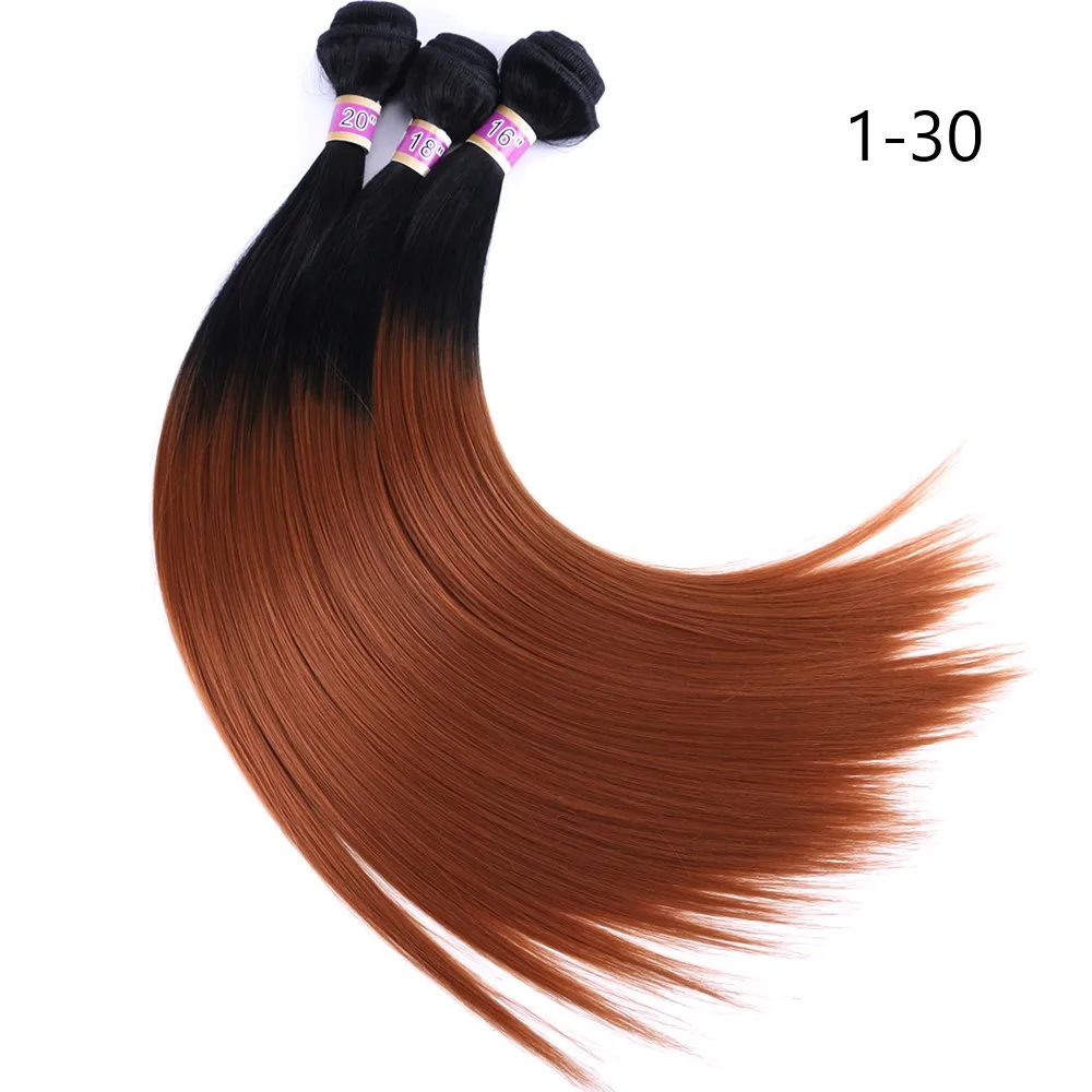 Hair Extensions Sliky Stright Ombre Golden Brown Blonde Burgundy Hair Bundles Fiber Hair Weave 16-20 Inches Synthetic Extensions