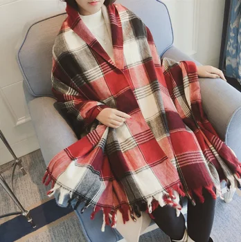 

Chanycore Stripes tassels Winter scarf cashmere pashmina women scarfs warm thick Dual use shawl hijab poncho for ladies