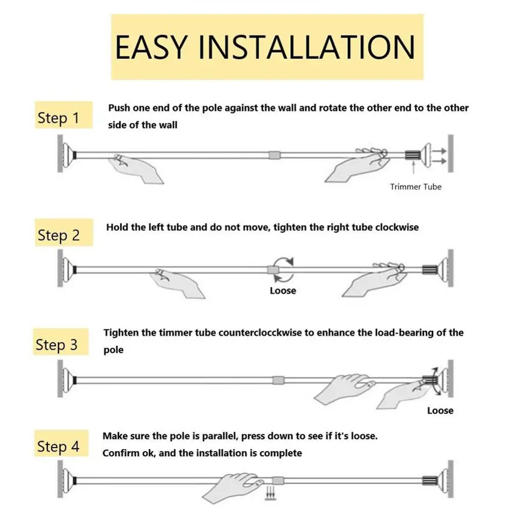 Телескопическая штанга для занавесок из нержавеющей стали, регулируемая Натяжная штанга для занавесок, штанга для душа, пружинное натяжение, простая установка