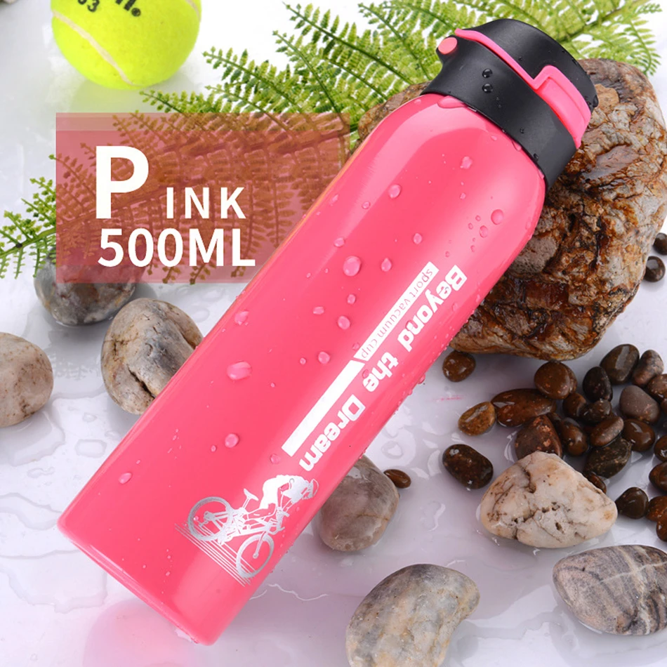 Sports Portable Thermos Water Bottle Vacuum Hydro Stainless Steel Flask Tumbler Straw One Button Open Thermo Cup - Цвет: Pink