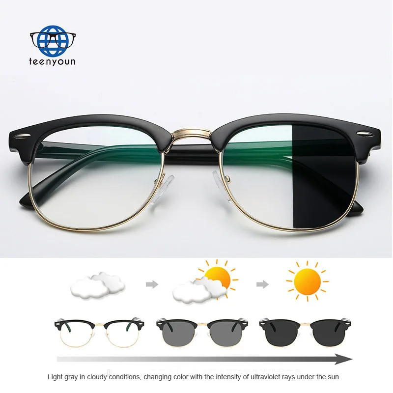

TEENYOUN Anti Blue light Photochromic Computer Glasses Photosensitive Chameleon Change Color Lens Decorative Glasses Eyeglasses